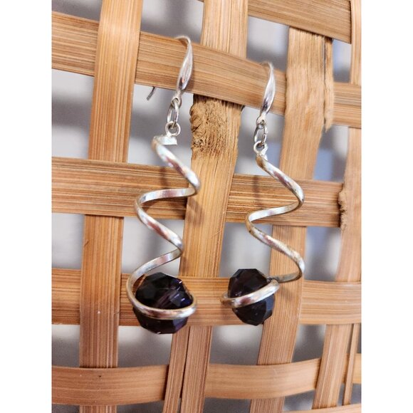 Silver Tone Cork Screw Earrings with Stone Dangle Earrings - Picture 1 of 10